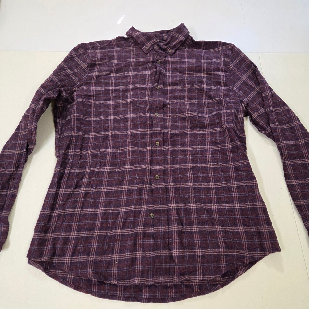 14th & Union Mens XL Trim Fit Plaid Flannel Button Down Shirt Purple Burgundy